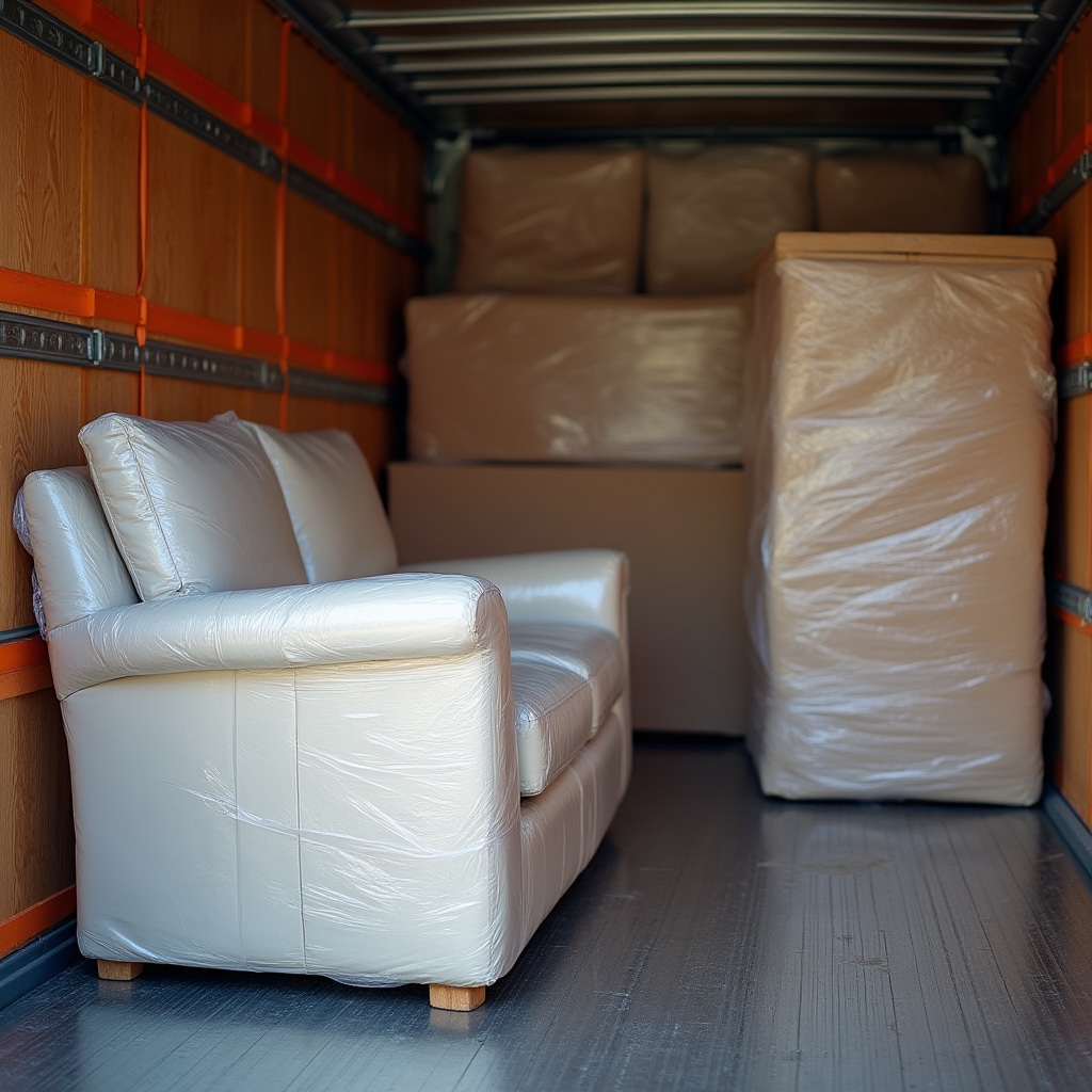 Mit Schutzfolie verpackte Möbel für den Transport